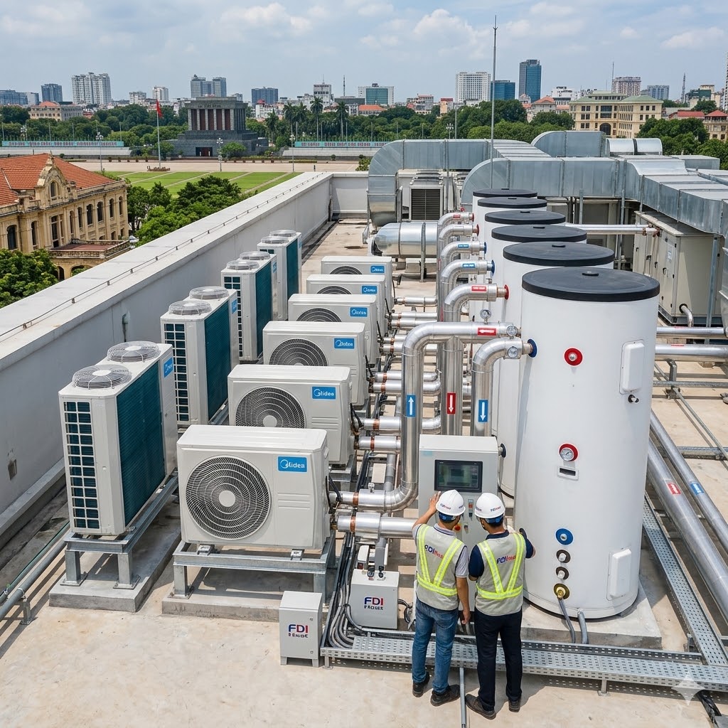 Thi công hệ thống máy nước nóng trung tâm cho phòng gym chuẩn 5 sao tại giữa thủ đô Hà Nội