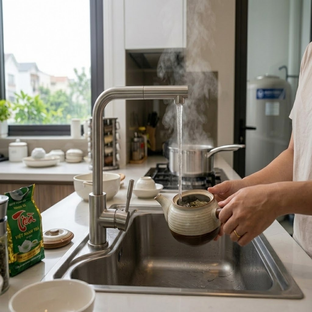 Có nên uống trực tiếp hoặc dùng nước nóng từ bồn Heat Pump để nấu ăn/pha trà không