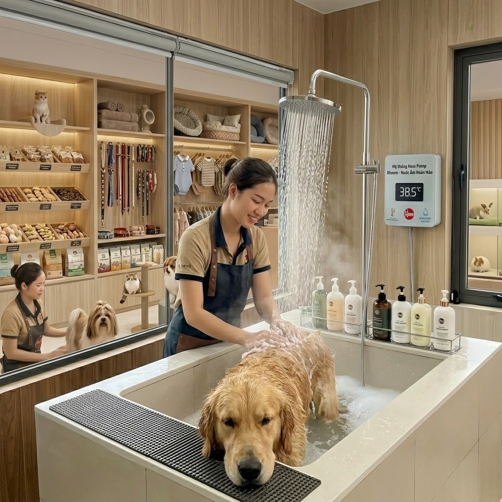 Máy hơi nước trung tâm cho spa thú cưng: thông số, lợi ích, các dòng phù hợp, báo giá và gợi ý đơn vị uy tín