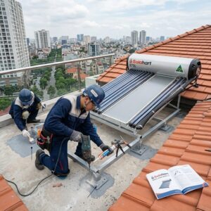 Hướng dẫn kỹ thuật neo giằng an toàn cho bồn Solahart 270L trên mái bằng nhà cao tầng trong mùa mưa bão
