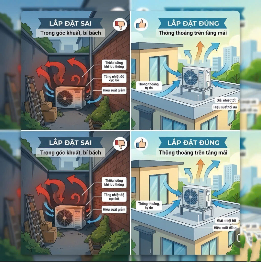 5 Vị trí "tối kỵ" tuyệt đối không được đặt dàn nóng Heat Pump: Kẻo tốn điện gấp đôi